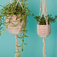 Striped Macrame Terracotta Hanging Pot Set