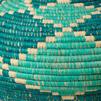 Small Turquoise Diamond Woven Pot Basket with Lid