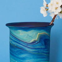 Hebron Glass Blue Swirls Tumbler Vase