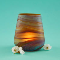 Hebron Glass Blue Swirls Tealight Holder Set