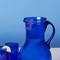 Hebron Glass Blue Water Pitcher Glasses Set