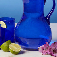 Hebron Glass Blue Water Pitcher Glasses Set