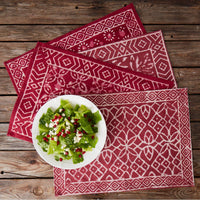 Burgundy Block Print Placemat Set