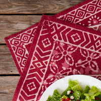Burgundy Block Print Placemat Set