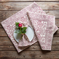 Cranberry Vine Block Print 72 x 14 Table Runner