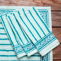 Light Blue Sripe Block Print Napkin Set