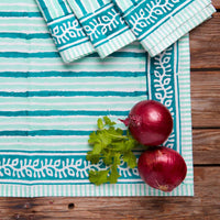 Light Blue Sripe Block Print Napkin Set