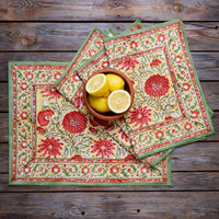 Orange Sunflower Block Print Placemat Set