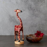 Tall Skinny Painted Wood Giraffe Family Sculpture Set