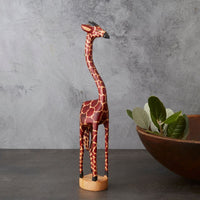 Tall Skinny Painted Wood Giraffe Family Sculpture Set