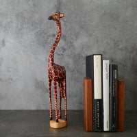 Tall Skinny Painted Wood Giraffe Family Sculpture Set