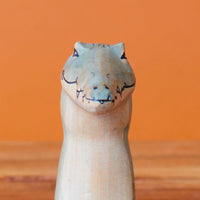 Painted Wood Sitting Alligator Sculpture