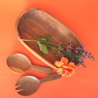 Oval Olive Wood Salad Bowl Server Set