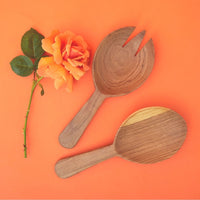 Oval Olive Wood Salad Bowl Server Set