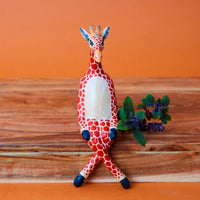 Painted Wood Giraffe Alligator Zebra Antelope Sitting Sculpture Set