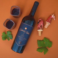 Painted Wood Giraffe Wine Bottle Topper Set