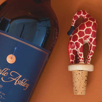 Painted Wood Giraffe Wine Bottle Topper Set