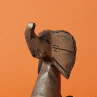 Painted Wood Sitting Elephant Sculpture