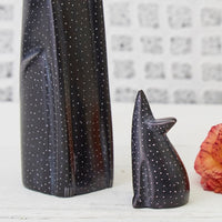 Kisii Stone Black Cat Mouse Figurine Set