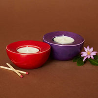 Kisii Stone Red Purple Tealight Holder Set