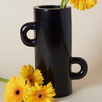 Kisii Stone Tall Black Cylinder Vase Succulent Pot