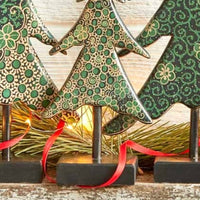 Batik Wood Tabletop Holiday Trees Set