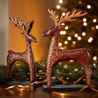 Batik Wood Tabletop Holiday Reindeers Set