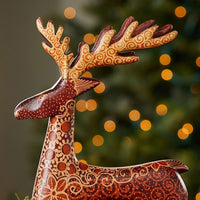 Batik Wood Tabletop Holiday Reindeers Set