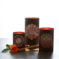 Decorative Candle Holders & Tabletop Centerpiece for Living, Patio, Garden, Dining, Parties, Weddings, Events | Hurricane, Lanterns, Metal, Set of 3 | Pillar Candles, Tealights