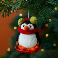 Felt Sledging Penguin Ornament