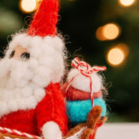 Felt Santa Claus Sledging Holiday Figurine
