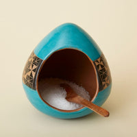 Turquoise Black Geometric Terracotta Salt Cellar