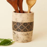 Cream Black Checker Terracotta Utensil Holder
