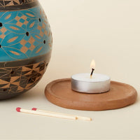 Turquoise Black Mixed Pattern Terracotta Tealight Incense Holder