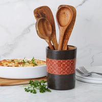 Black Rust Flower Terracotta Utensil Holder Salt Cellar Set