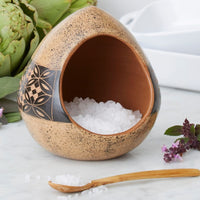 Cream Black Petal Terracotta Salt Cellar