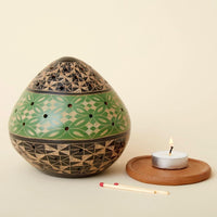 Green Black Mixed Pattern Terracotta Tealight Incense Holder