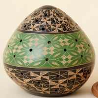 Green Black Mixed Pattern Terracotta Tealight Incense Holder