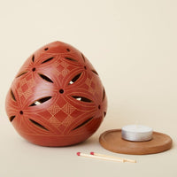 Rust Petal Etched Terracotta Tealight Incense Holder