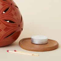 Rust Petal Etched Terracotta Tealight Incense Holder