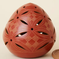 Rust Petal Etched Terracotta Tealight Incense Holder