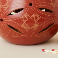 Rust Petal Etched Terracotta Tealight Incense Holder