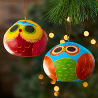 Mini Colorful Gourd Owl Ornament Set