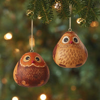 Mini Gourd Owl Ornament Set