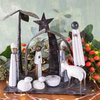 Zimbabwe Shona Stone Metal Arch Nativity Scene Set of 10