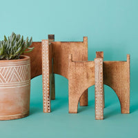 Etched Wood Plant Stand Set