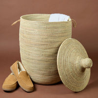 Woven Storage Basket for Home, Living Room, Bedroom, Baby Nursery, Kids Room - Laundry, Toys, Blankets, Clothes, Storage, Pillows and Towels, Hamper, Bin, Basket with Lid, Wicker, Beige