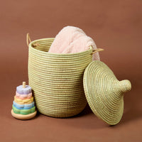 Woven Storage Basket for Home, Living Room, Bedroom, Baby Nursery, Kids Room - Laundry, Toys, Blankets, Clothes, Storage, Pillows and Towels, Hamper, Bin, Basket with Lid, Wicker, Beige