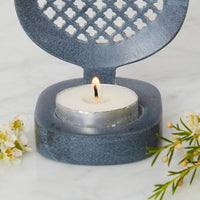 Lattice Gray Stone Leaf Tealight Holder