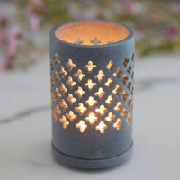 Lattice Gray Stone Pillar Tealight Holder